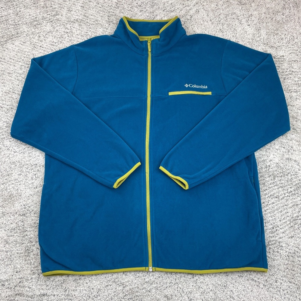 Columbia Sweater Men XL Full Zip Fleece Jacket Mountain Crest Teal Mock Neck GUC